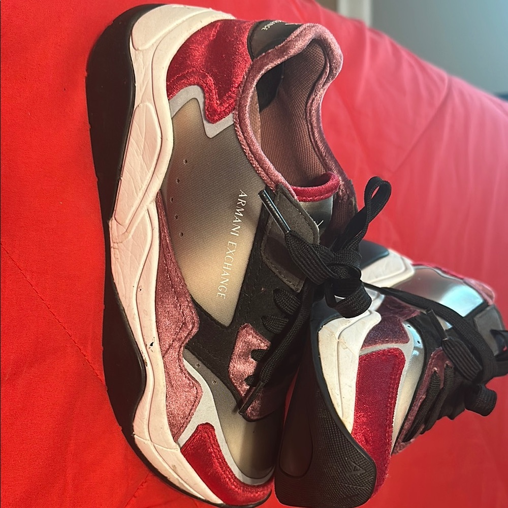 Armani Exchange Red and Black Chunky Sneakers